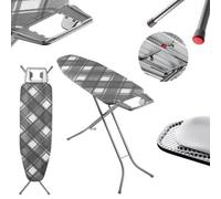 Kadax Folding Ironing Board, Ironing Board With Metal Net, Ironing Board,non-Slip Feet, Height-Adjustable (Checked, 120 X 38 Cm)
