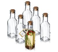 KADAX Glass Bottle, Airtight Bottle with Cork Stopper, Transparent Glass Container for Olive Oil, Vinegar, Spices, Decorative Cooking Oil Bottles (175 ml, Set of 6)