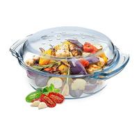 KADAX Glass Casserole Dish, Ovenproof Dish with Lid and Handles for Lasagne, Heat-Resistant Dish for Cooking, Baking, Roasting (Round, 2.4L)