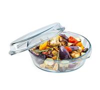 KADAX Glass Casserole Dish, Ovenproof Dish with Lid and Handles for Lasagne, Heat-Resistant Dish for Cooking, Baking, Roasting (Round, 2.8L)