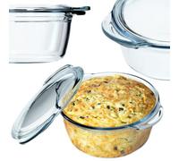 Kadax Glass Casserole Dish, Ovenproof Dish With Lid And Handles For Lasagne, Heat-Resistant Dish For Cooking (Round, 2.15 L)