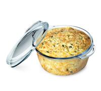 KADAX Glass Casserole Dish, Ovenproof Dish with Lid and Handles for Lasagne, Heat-Resistant Dish for Cooking, Baking, Roasting (Round, 2.15 L)