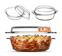 KADAX Glass Casserole Dish, Ovenproof Dish with Lid and Handles for Lasagne, Heat-Resistant Dish for Cooking, Baking, Roasting (Round, 2.8L)