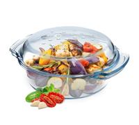 Kadax Glass Casserole Dish, Ovenproof Dish With Lid And Handles For Lasagne, Heat-Resistant Dish For Cooking, Baking(Round, 2.4L)
