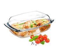 KADAX Glass Casserole Dish, Ovenproof Dish with Lid and Handles for Lasagne, Heat-Resistant Dish for Cooking, Baking, Roasting (Rectangular, 4.1L)
