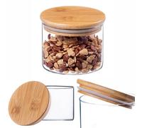 Kadax Glass Container With Bamboo Lid, Dishwasher Safe Storage Jars, Airtight Storage Jars, Storage Jar Storage Jar (Round 550 Ml)