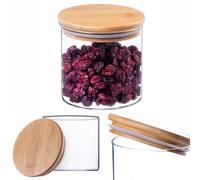 Kadax Glass Container With Bamboo Lid, Dishwasher Safe Storage Jars, Airtight Storage Jars, Storage Jar Storage Jar (Round 680 Ml)