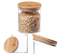 Kadax Glass Container With Bamboo Lid, Dishwasher Safe Storage Jars, Airtight Storage Jars, Storage Jar Storage Jar (Round 800 Ml)