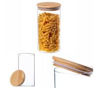 Kadax Glass Container With Bamboo Lid, Dishwasher Safe Storage Jars, Airtight Storage Jars, Storage Jar Storage Jar (Round 1400Ml)