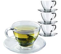 Kadax Glass Cup With Saucer, 200 Ml Transparent Glass Cup Set, Tea Cup, Coffee Cup, Cups With Saucer, Glass Cup (4 Pieces)