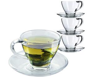 Kadax Glass Cup With Saucer, 200 Ml Transparent Glass Cup Set, Tea Cup, Coffee Cup, Cups With Saucer, Glass Cup (4 Pieces)