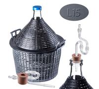 Kadax Glass Demijohn 15L, Transparent Carboy With Plastic Fermentation Airlock