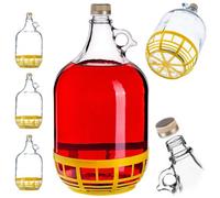 Kadax Glass Demijohn 5L, Transparent Carboy With Plastic Basket For Wine Making (Set Of 3)