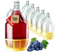 Kadax Glass Demijohn 5L, Transparent Carboy With Plastic Basket For Wine Making (Set Of 6)