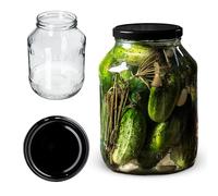 KADAX Glass Jar 2.5 L, Round Preserve Storage Jar with Wide Mouth, Large Preserving Jar for Fermenting, Pickling Cucumbers (1 Jar, Black Lid)