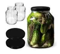 KADAX Glass Jars 2.5 L, Round Preserve Storage Jars with Wide Mouth, Large Preserving Jars for Fermenting, Pickling Cucumbers (Set of 2, Black Lids)