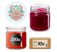 Kadax Glass Jars 200 Ml, Small Preserving Jars With Metal Lids For Homemade Jam And Honey (Folk, Pack Of 10)
