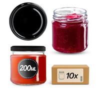 KADAX Glass Jars 200 ml, Small Preserving Jars with Metal Lids for Homemade Jam and Honey, Jars for Storing Spices and Herbs (Black Lids, Set of 10)