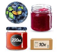 KADAX Glass Jars 200 ml, Small Preserving Jars with Metal Lids for Homemade Jam and Honey, Jars for Storing Spices and Herbs (Plums, Set of 10)