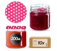 KADAX Glass Jars 200 ml, Small Preserving Jars with Metal Lids for Homemade Jam and Honey, Jars for Storing Spices and Herbs (Pink Peas, Set of 10)