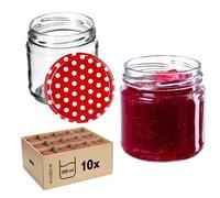 KADAX Glass Jars 200 ml, Small Preserving Jars with Metal Lids for Homemade Jam and Honey, Jars for Storing Spices and Herbs (Red Peas, Set of 10)