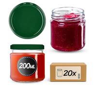 KADAX Glass Jars 200 ml, Small Preserving Jars with Metal Lids for Homemade Jam and Honey, Jars for Storing Spices and Herbs (Green Lids, Set of 20)