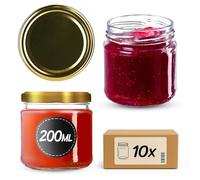 KADAX Glass Jars 200 ml, Small Preserving Jars with Metal Lids for Homemade Jam and Honey, Jars for Storing Spices and Herbs (Gold Lids, Set of 10)