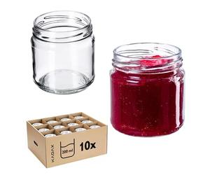 KADAX Glass Jars 200 ml, Small Preserving Jars with Wide Mouth for Homemade Jam and Honey, Jars for Storing Spices and Herbs (Without Lids, Set of 10)