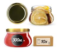 KADAX Glass Jars 300 ml, Small Preserving Jars with Metal Lids for Homemade Jam and Honey, Jars for Storing Spices and Herbs (Gold Lids, Set of 10)