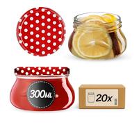 KADAX Glass Jars 300 ml, Small Preserving Jars with Metal Lids for Homemade Jam and Honey, Jars for Storing Spices and Herbs (Red Peas, Set of 20)