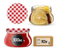 Kadax Glass Jars 300 Ml, Small Preserving Jars With Wide Mouth For Homemade Jam And Honey (Red, Pack Od 10)