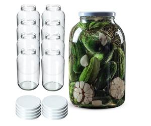 KADAX Glass Jars 4 L, Large Jars with Wide Mouth for Preserving, Pickling and Fermenting, Storage Jars for Pickles and Sauerkraut (Set of 8, White Lids)