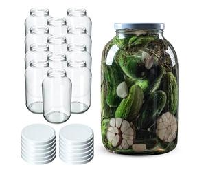 KADAX Glass Jars 4 L, Large Jars with Wide Mouth for Preserving, Pickling and Fermenting, Storage Jars for Pickles and Sauerkraut (Set of 12, White Lids)