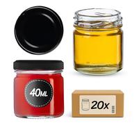 KADAX Glass Jars 40 ml, Mini Preserving Jars with Metal Lids for Homemade Jam and Honey, Small Jars for Storing Spices and Herbs (Black, Set of 20)