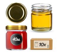 KADAX Glass Jars 40 ml, Mini Preserving Jars with Metal Lids for Homemade Jam and Honey, Small Jars for Storing Spices and Herbs (Gold, Set of 10)
