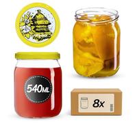 KADAX Glass Jars 540 ml, Preserving Jars with Airtight Lids for Storing Homemade Jams, Honey, Pickles and Sauerkraut (Honey, Set of 8)