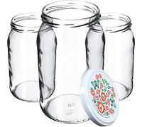 KADAX Glass Jars 900 ml, Preserving Jars with Airtight Lids for Storing Homemade Jams, Marmalades, Pickles and Sauerkraut (Folklore, Set of 8)