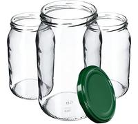 KADAX Glass Jars 900 ml, Preserving Jars with Airtight Lids for Storing Homemade Jams, Marmalades, Pickles and Sauerkraut (Green Lids, Set of 8)