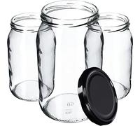 KADAX Glass Jars 900 ml, Preserving Jars with Airtight Lids for Storing Homemade Jams, Marmalades, Pickles and Sauerkraut (Black Lids, Set of 8)