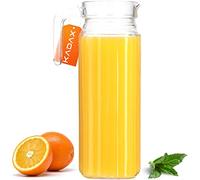 KADAX Glass Jug, Transparent Water Jug with Handle for Serving Cold Drinks, Large Pitcher with Spout for Pouring Juice, Iced Tea, Lemonade (1.1 L)