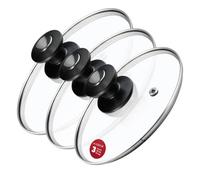 Kadax Glass Lid With Comfortable Black Handle For Pots, Saucepans And Frying Pans (16 + 18 + 20 Cm, Black And Silver Handle)