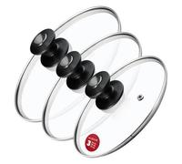 Kadax Glass Lid With Comfortable Black Handle For Pots, Saucepans And Frying Pans (20 + 24 + 28 Cm, Black And Silver Handle)