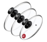 Kadax Glass Lid With Comfortable Black Handle For Pots, Saucepans And Frying Pans (22 + 26 + 30 Cm, Black And Silver Handle)
