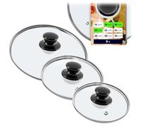 KADAX Glass Lid with Comfortable Black Handle for Pots, Saucepans and Frying Pans, Heat-Resistant Lid with Steam Vent (Set of 3: 16 cm, 18 cm, 20 cm)
