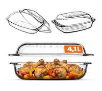 KADAX Glass Roaster, Casserole Dish with Lid - Heat-resistant Glass, Fireproof Vessel for Lasagna, Vegetable Stew - Rectangular, 4.1 L