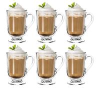 KADAX Coffee Glasses 300 ml, Transparent Glassware for Water and Juice, Drinking Glasses with Handle for Latte, Elegant Tea Cups (Set of 6)
