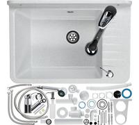 Kadax Gospo Pouring Pool Made Of Polypropylene, 50.5 X 34 X 26.5 Cm, Sink With Tap, Siphon, Soap Dispenser, Sink, Household Sink (White)