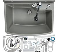 Kadax Gospo Sink With Pull-Out Fitting, 61 X 44 X 23.5 Cm, Wash Basin With Soap Dispenser, Washroom, Industrial Washbasin (Grey)