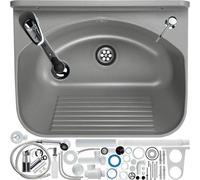 Kadax Gospo Sink With Pull-Out Tap, Soap Dispenser, Siphon, Sink 46 X 36 X 20 Cm, For Garage, In Plate, Sink With Accessories (Grey)