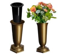 Kadax Grave Vase, Plastic Memorial Vase, Weatherproof Grave Flower Holder For Cemetery (15,5Cm, Gold)